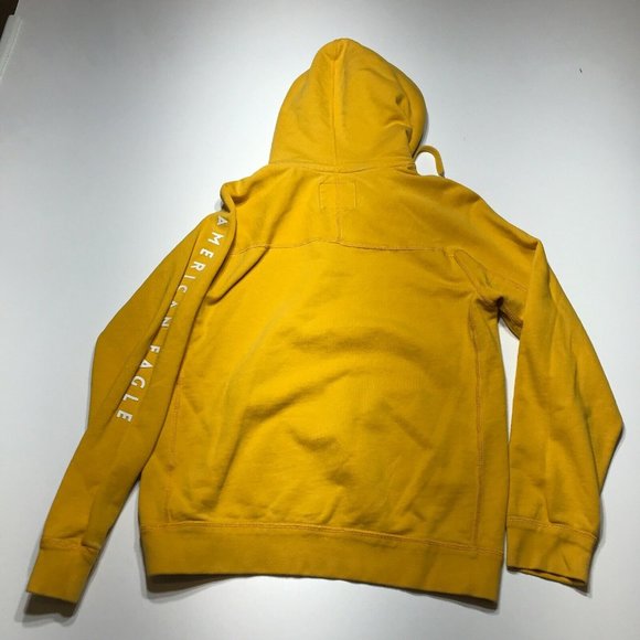 American Eagle 1977 Sweatshirt Mens Size Small Yellow Drawstring Hoodie Pocket - Picture 2 of 5